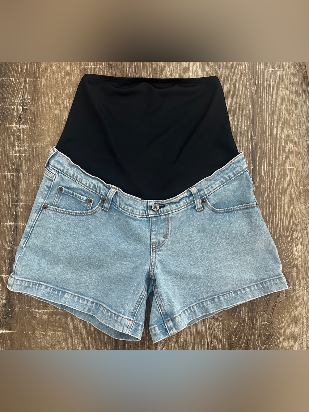 Abercrombie & Fitch - Light Blue Denim Shorts w/ Black Maternity Panel - Size 27